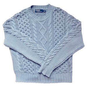 Polo Ralph Lauren Blue oversized women’s cable knit sweater New 2023